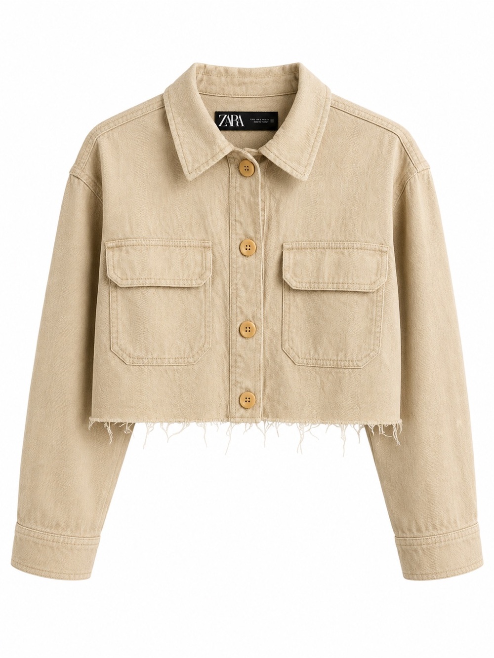 Zara Beige Linen Blend Cropped Button-Down Utility Jacket Size S